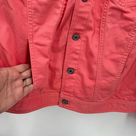 Talbots Jean Jacket Womens Petite XL XLp Coral Pink Denim Button Up Coastal - Picture 6 of 8